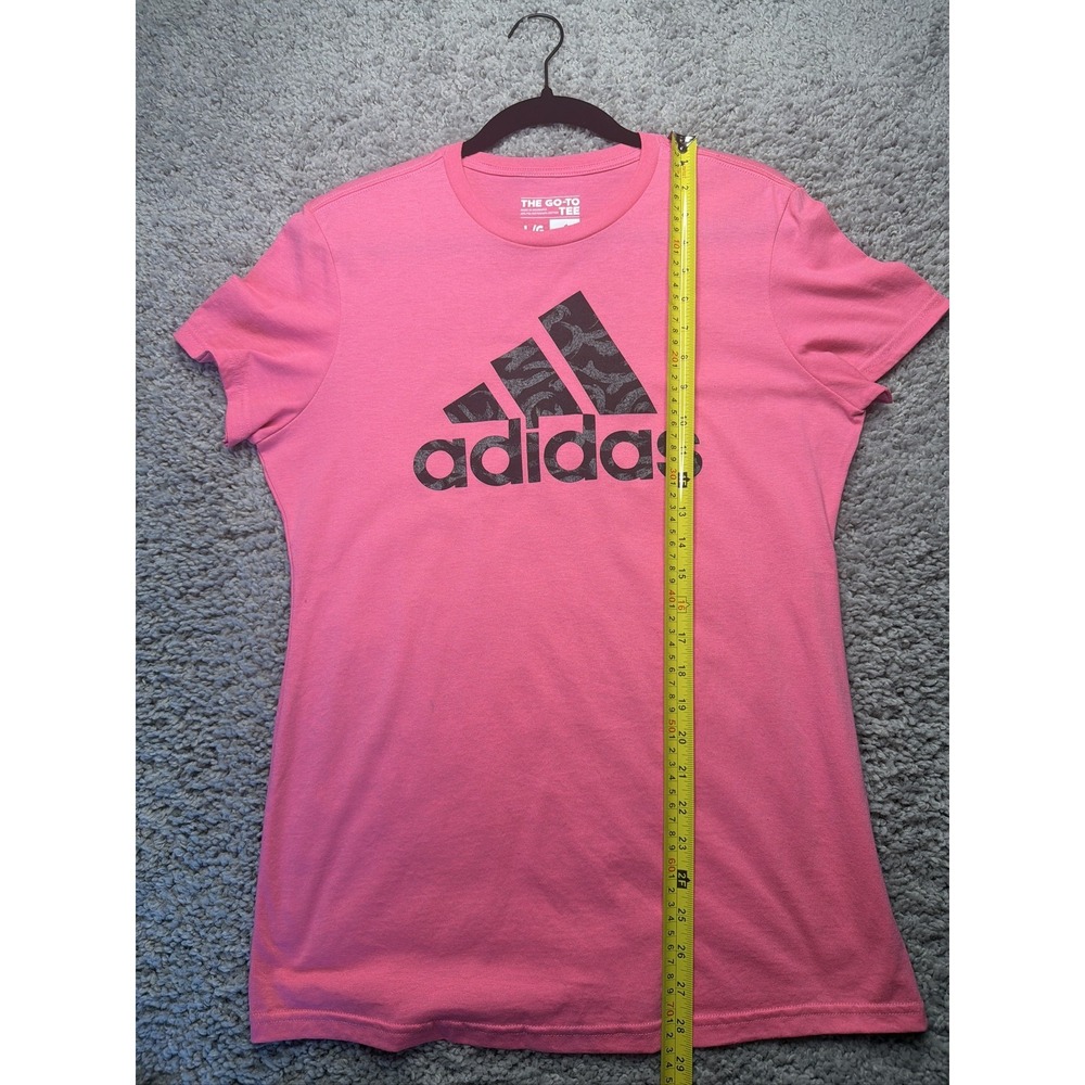 Adidas The Go-To Tee Womens L Pink Black Logo Short Sleeve T-Shirt - Picture 4 of 6